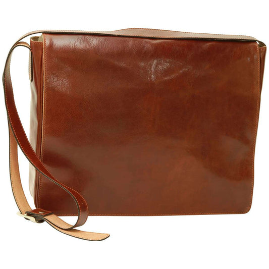 Cowhide Leather Messenger Bag - Brown-0