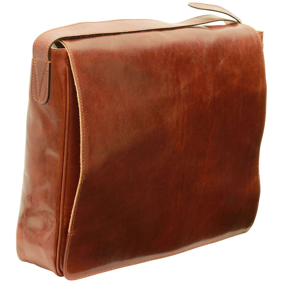 Cowhide Leather Messenger Bag - Brown-1