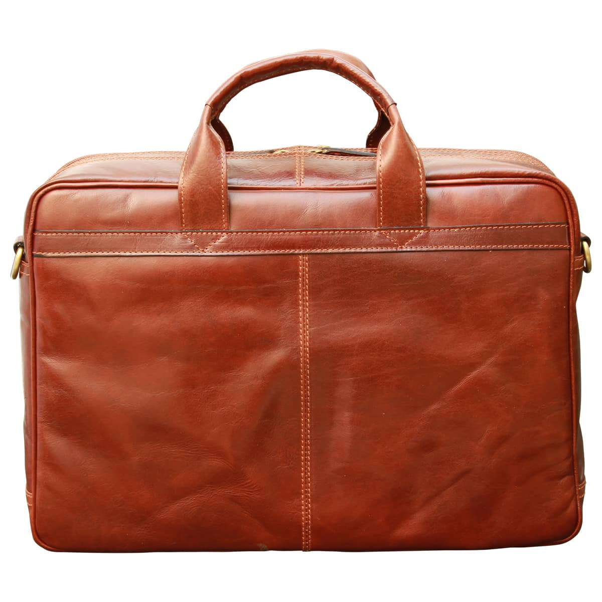 Esclusiva II Leather Laptop Briefcase - Brown-1