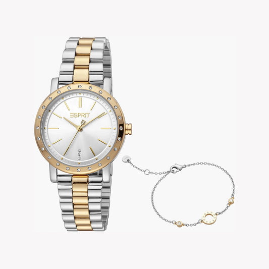 Esprit Women's Silver & Gold Stainless Steel Watch, Silver Dial | ES1L194M0045-0
