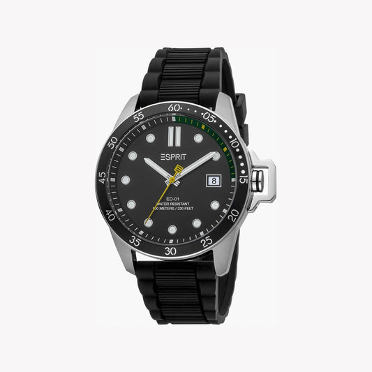 Esprit Men's Black Rubber Watch, Black Dial | ES1G096M0065-0