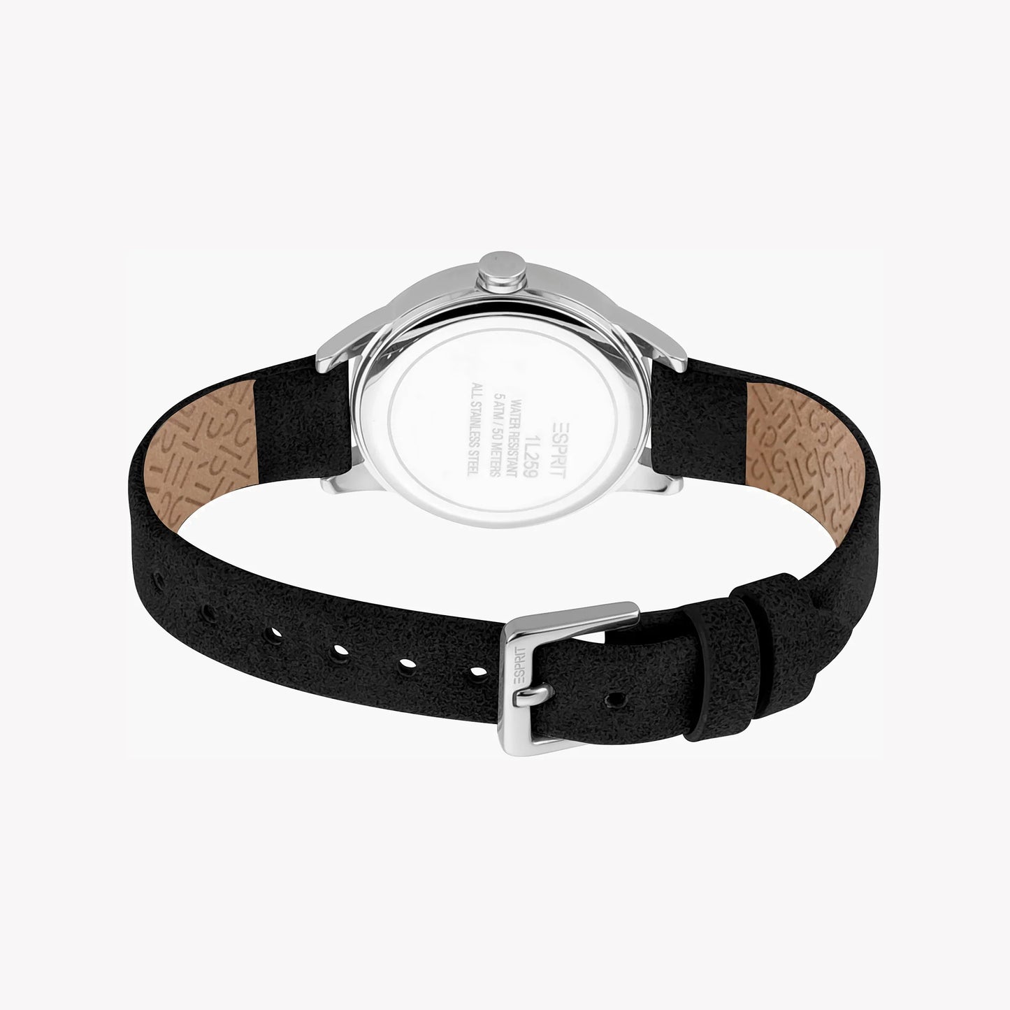 Esprit Women's Black Faux Leather Watch, Silver Dial | ES1L197M0015-3