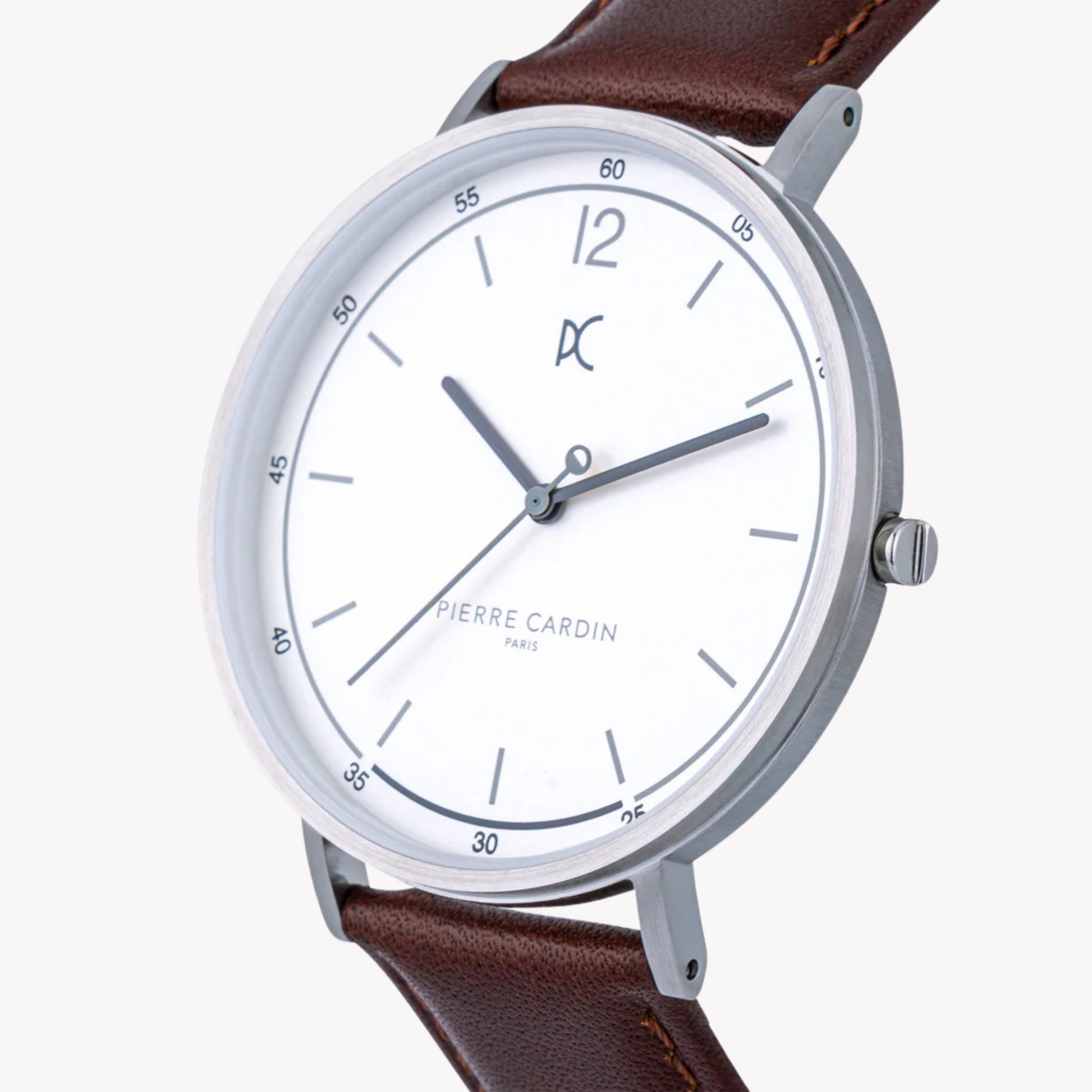 Pierre Cardin Men's Silver Stainless Steel, Brown Leather | CBN.3001-1