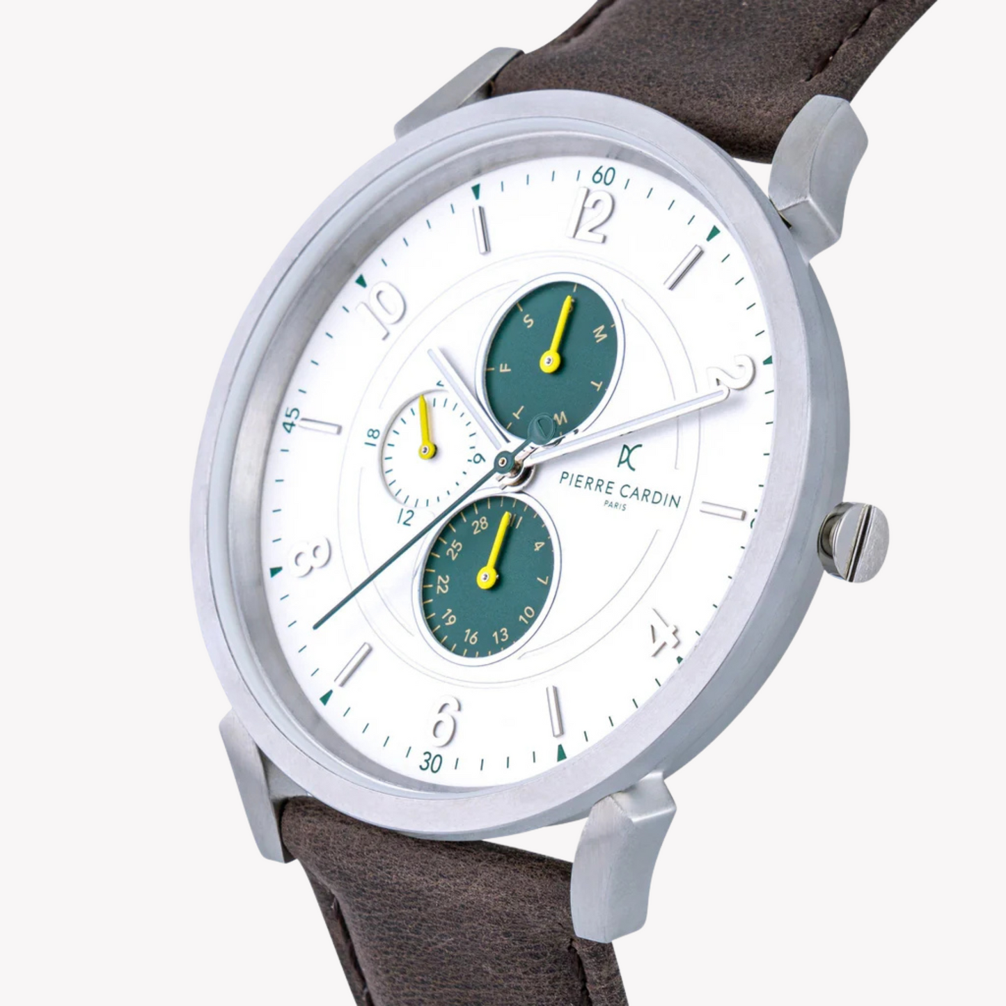 Pierre Cardin Men's Brown Leather Watch, Silver Case | CPI.2057-1