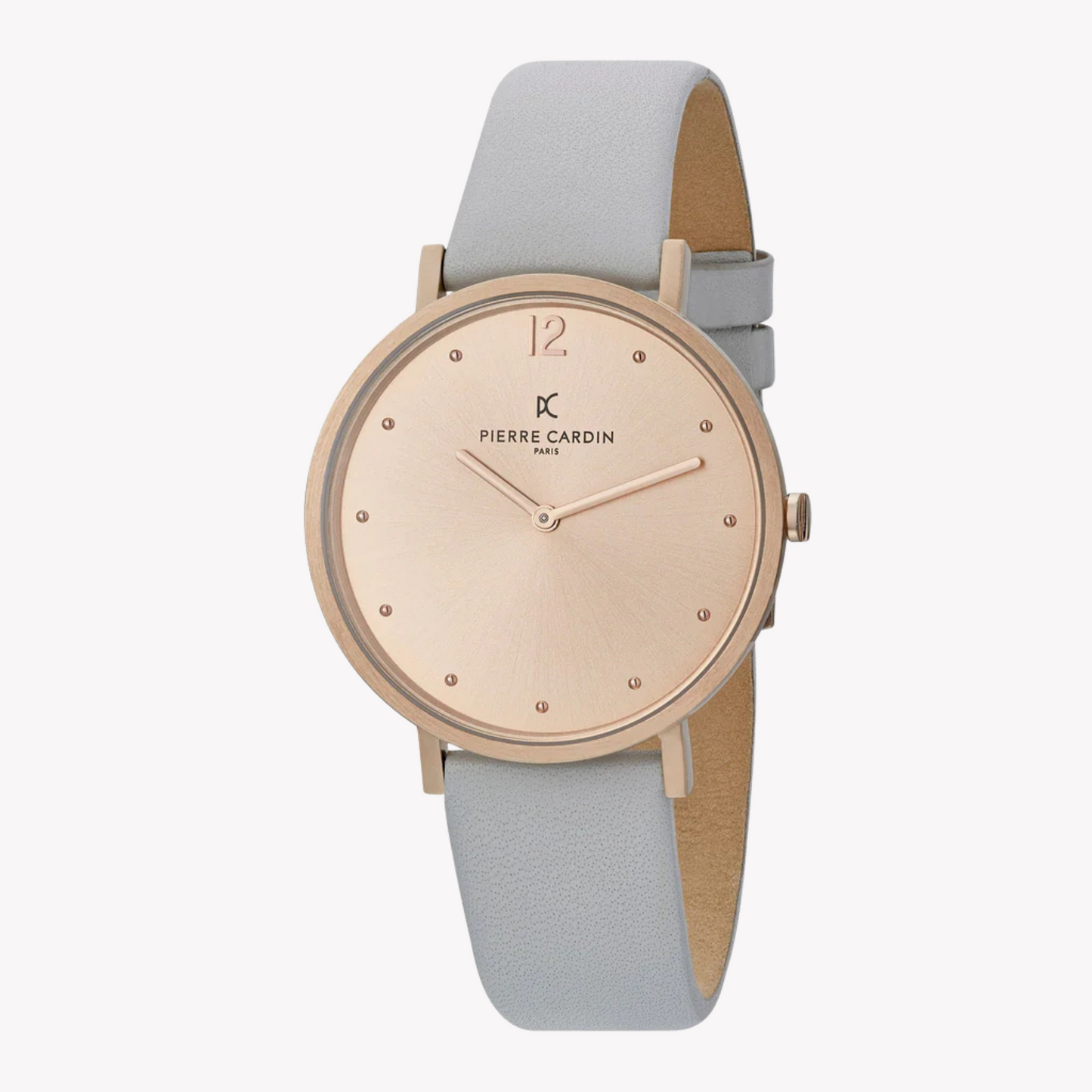 Pierre Cardin Women's Gray Leather Watch, Rose Gold Case | CBV.1011-1