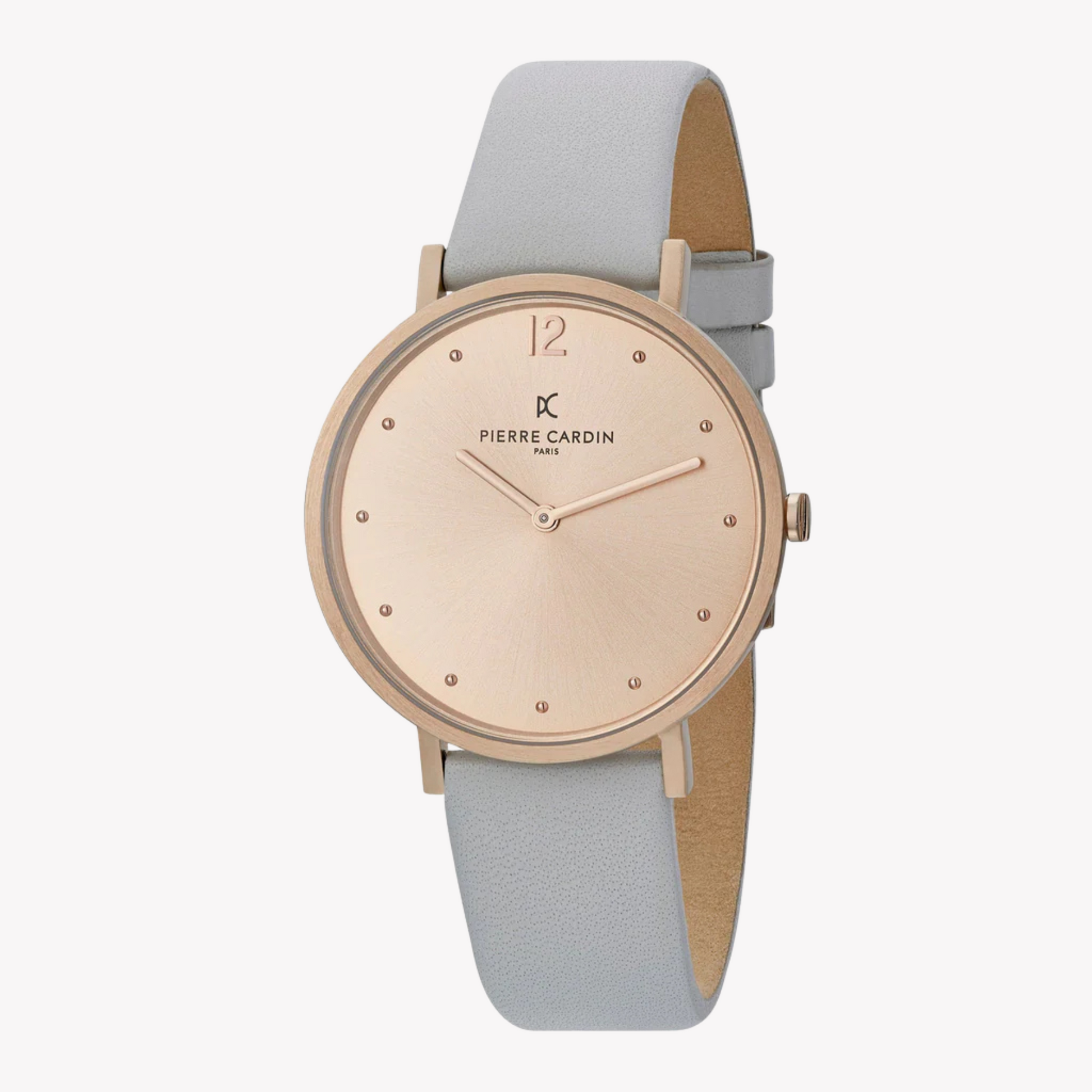 Pierre Cardin Women's Gray Leather Watch, Rose Gold Case | CBV.1011-1