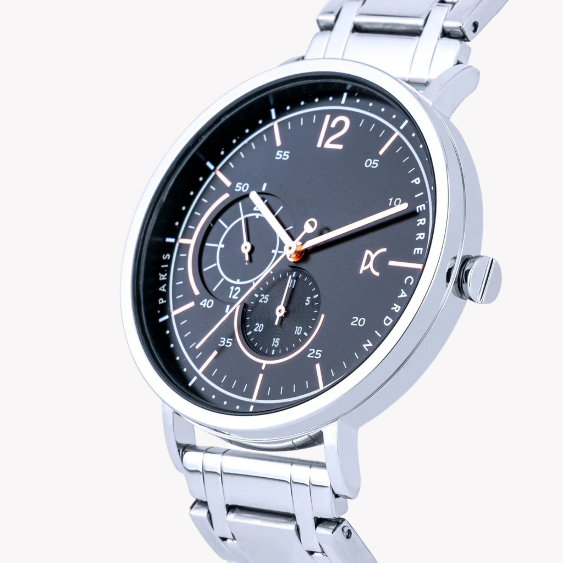 Pierre Cardin Men's Silver Stainless Steel Watch, Black Dial | CBN.3025-1