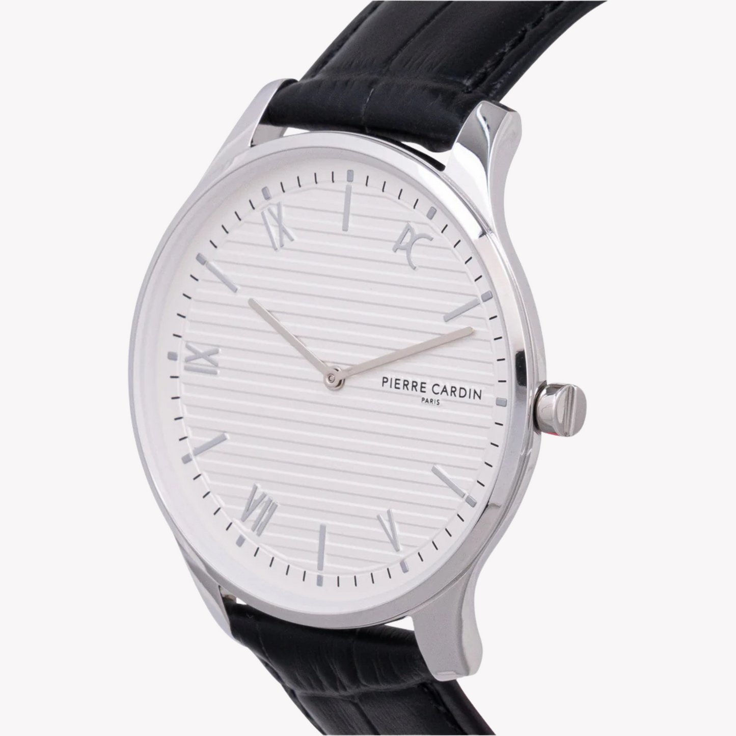 Pierre Cardin Men's Silver Metal Watch, Black Leather Band | CBA.4016-1