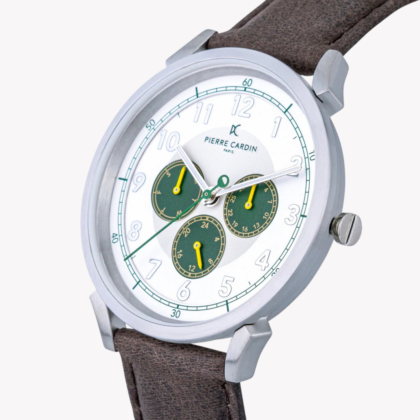 Pierre Cardin Men's Brown Leather Watch, Silver Case | CPI.2049-1