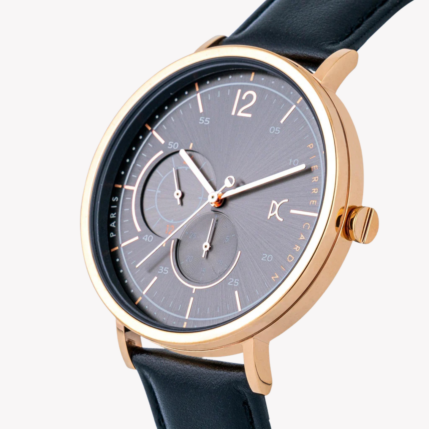 Pierre Cardin Men's Black Leather Watch, Rose Gold Case | CBN.3023-1