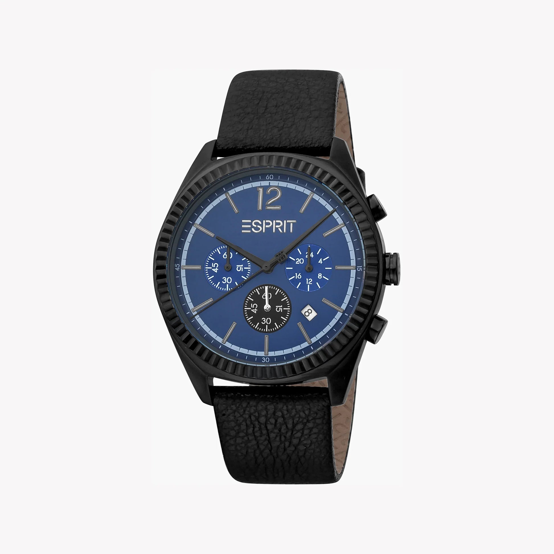 Esprit Men's Black Leather Watch, Blue Dial | ES1G163M0055-0