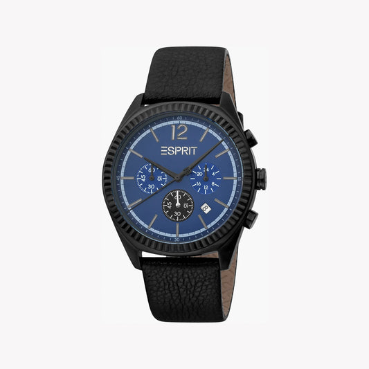 Esprit Men's Black Leather Watch, Blue Dial | ES1G163M0055-0