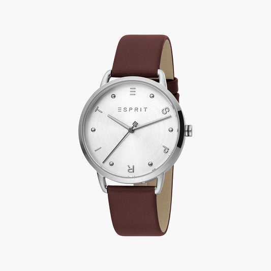 Esprit Women's Brown Leather Watch, Silver Dial | ES1L168M0025-0