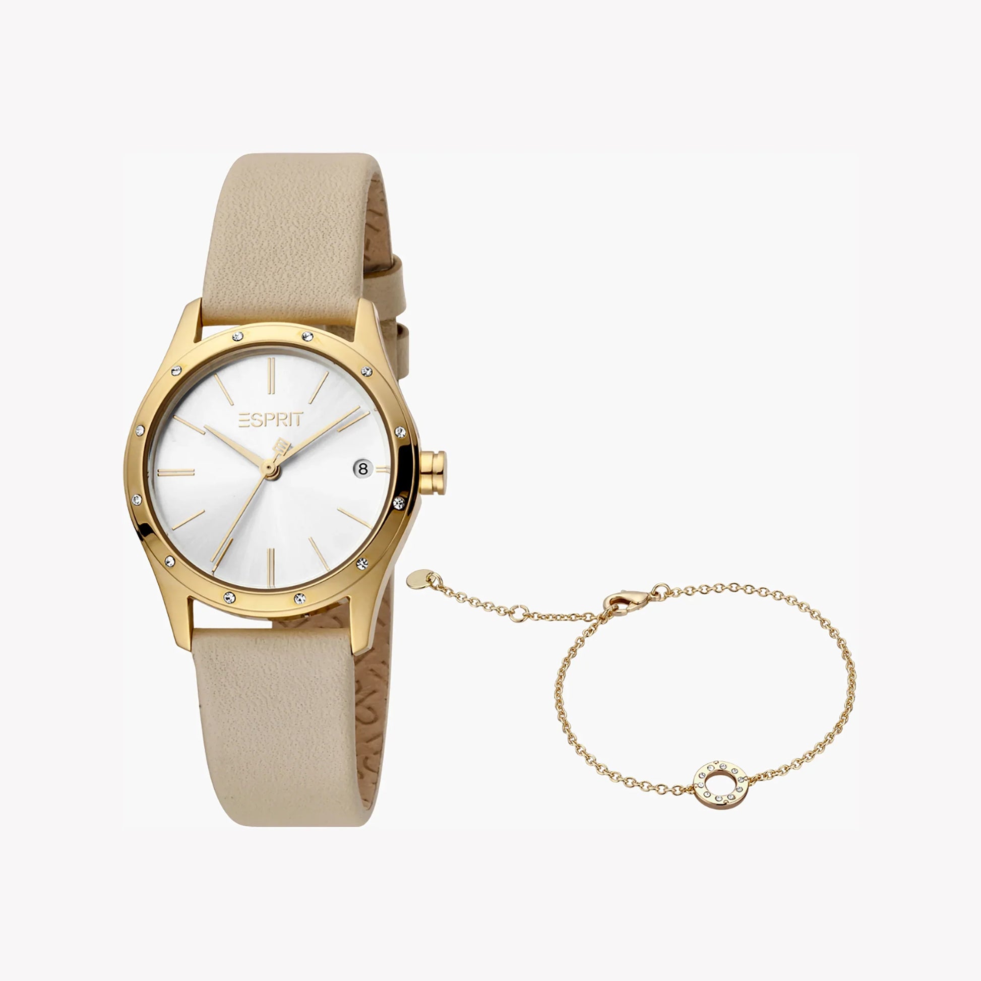 Esprit Women's Beige Leather Watch, Silver Dial | ES1L084M0015-0