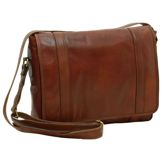 Soft Calfskin Leather Messenger Bag - Mahogany Brown-0