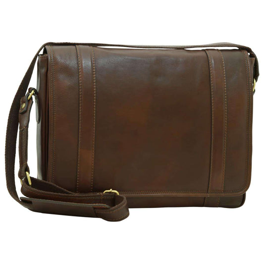 Soft Calfskin Leather Messenger Bag - Dark Brown-0
