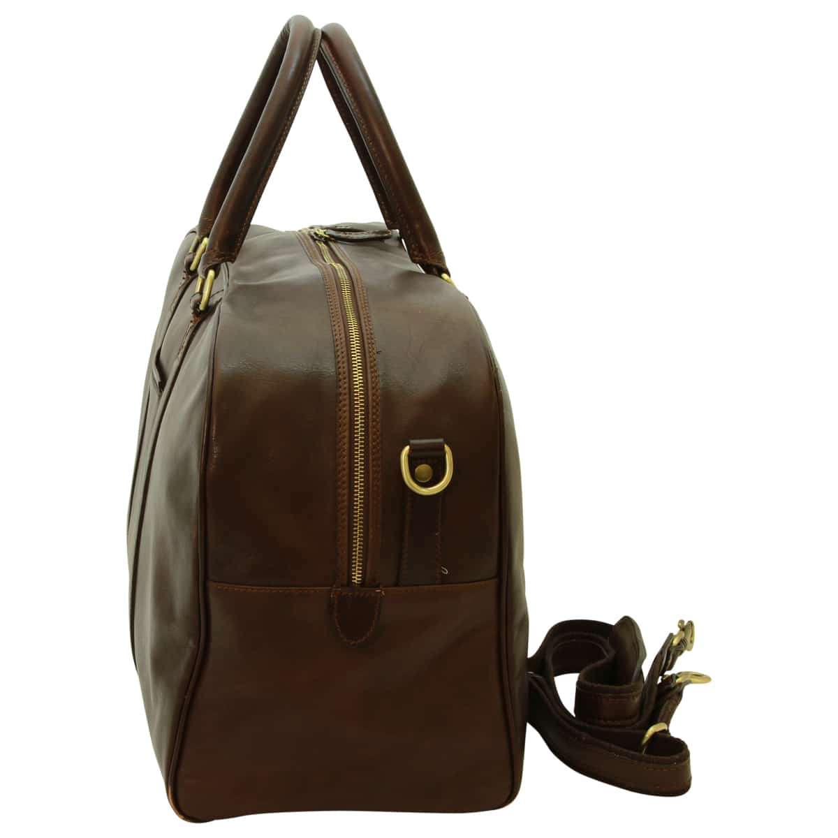 Soft Calfskin Leather Travel Bag - Dark Brown-1