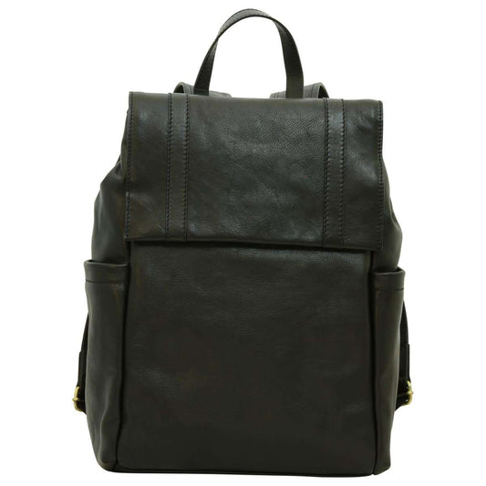 Leather laptop backpack - Black-0