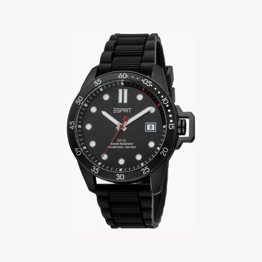 Esprit Men's Black Rubber Watch, Black Dial | ES1G061M0035-0