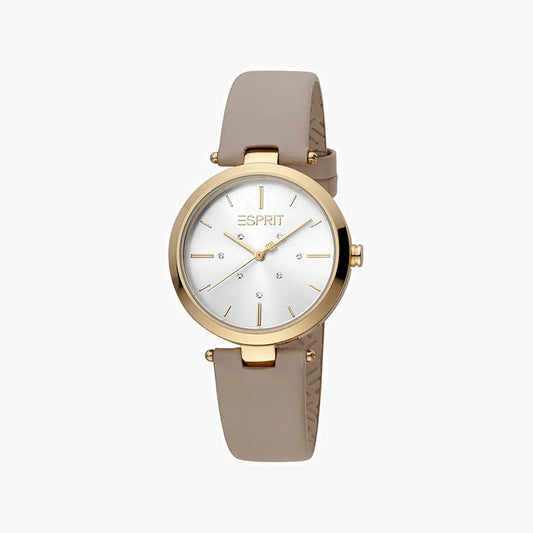 Esprit Women's Beige Leather Watch, Silver Dial | ES1L192M0025-0