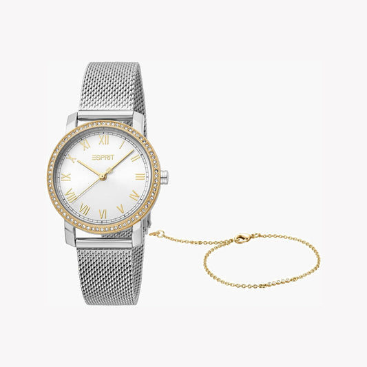 Esprit Women's Silver & Gold Stainless Steel Watch, Silver Dial | ES1L119M0045-0