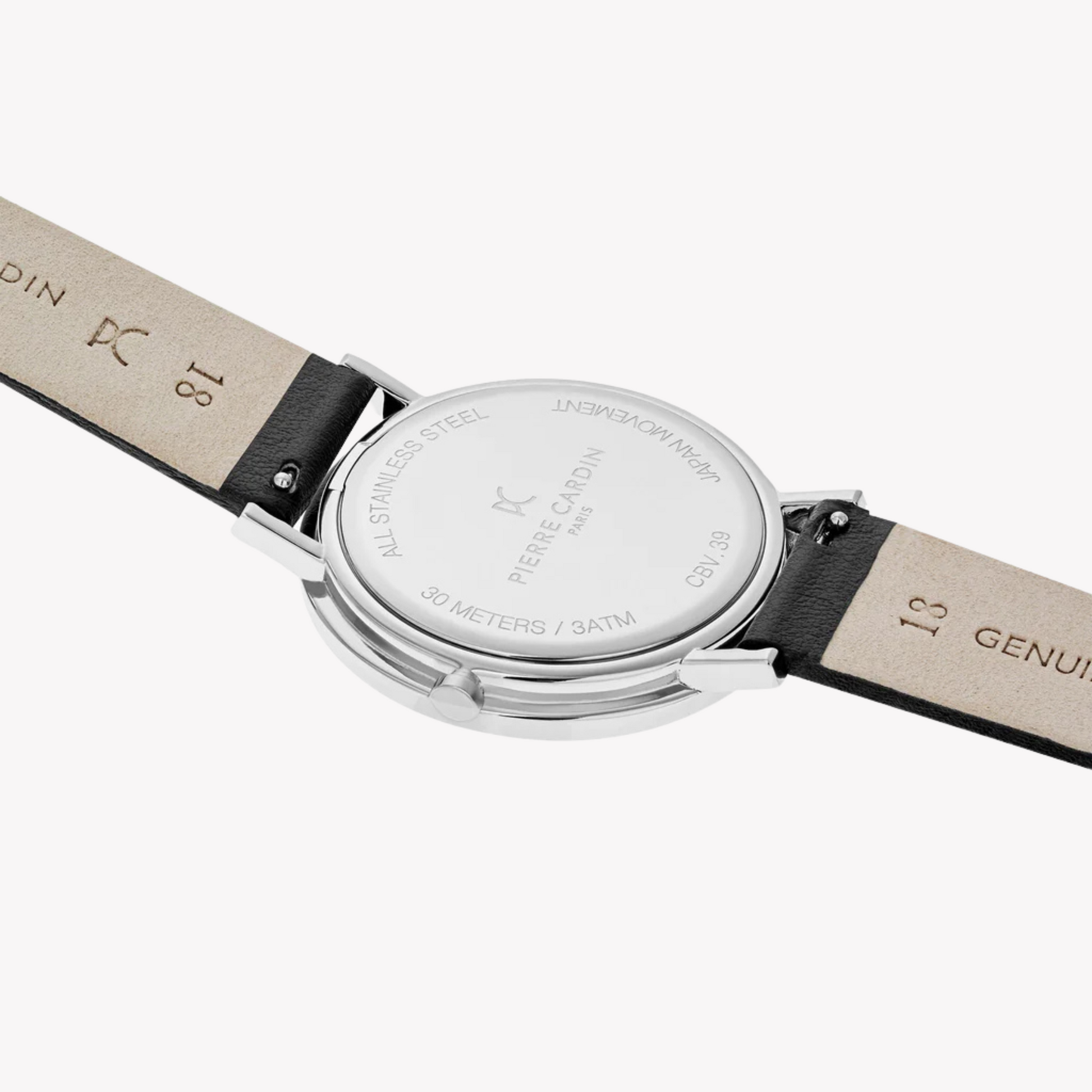 Pierre Cardin Women's Black Leather Watch, Silver Case | CBV.1002-2
