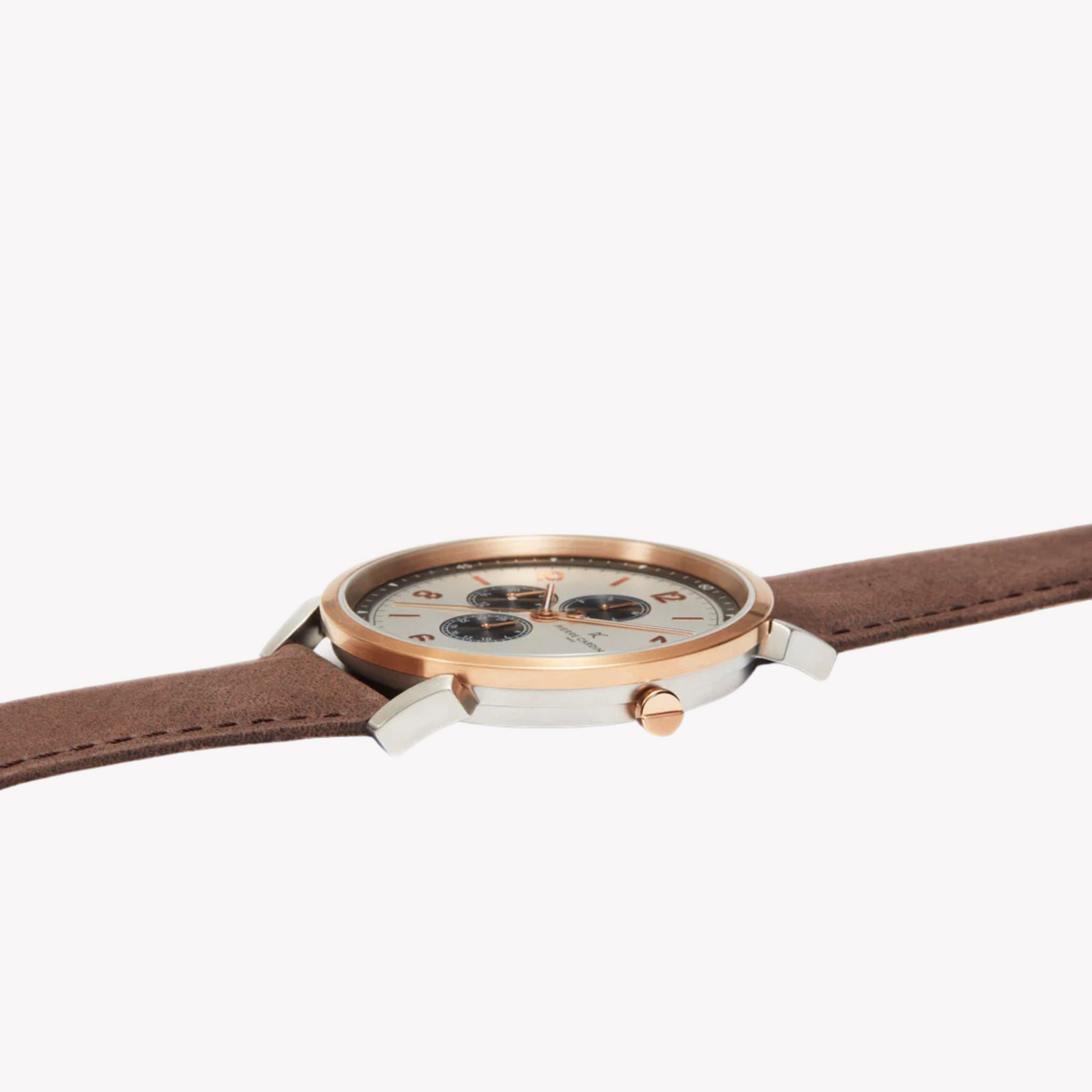Pierre Cardin Men's Silver & Rose Gold Watch, Brown Leather | CPI.2022-2