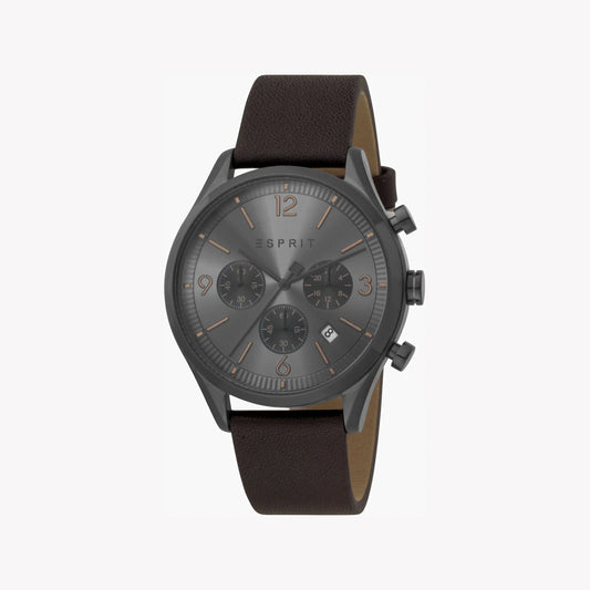Esprit Men's Brown Leather Watch, Black Dial | EGS003116B-0