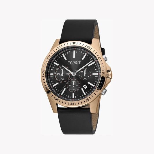 Esprit Men's Black Leather Watch, Black Dial | ES1G066M0025-0