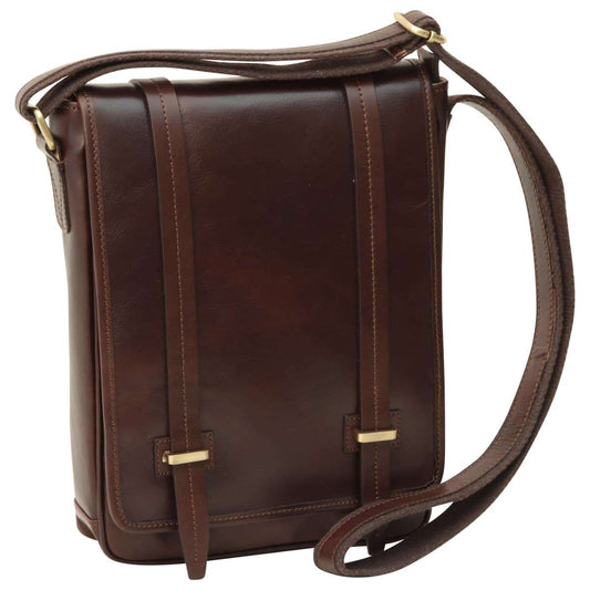 Medium leather bag with double magnetic closure - DARK Brown-0