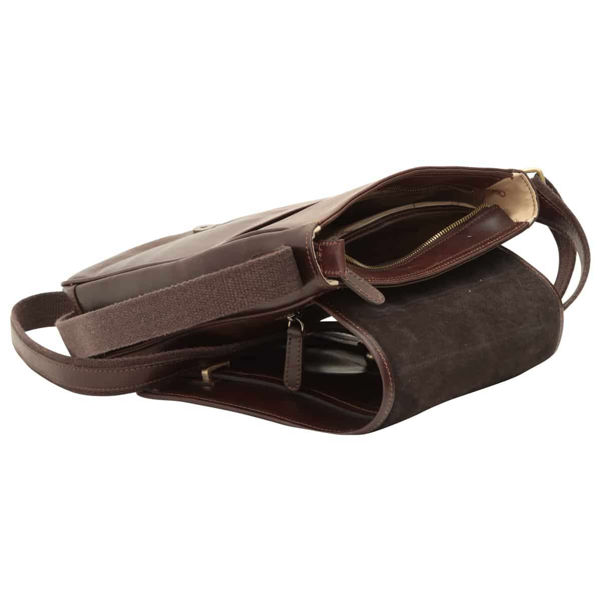 Medium leather bag with double magnetic closure - DARK Brown-1
