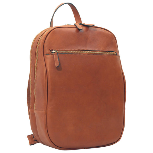 Leather backpack with exterior zip pockets - Brown Colonial-0