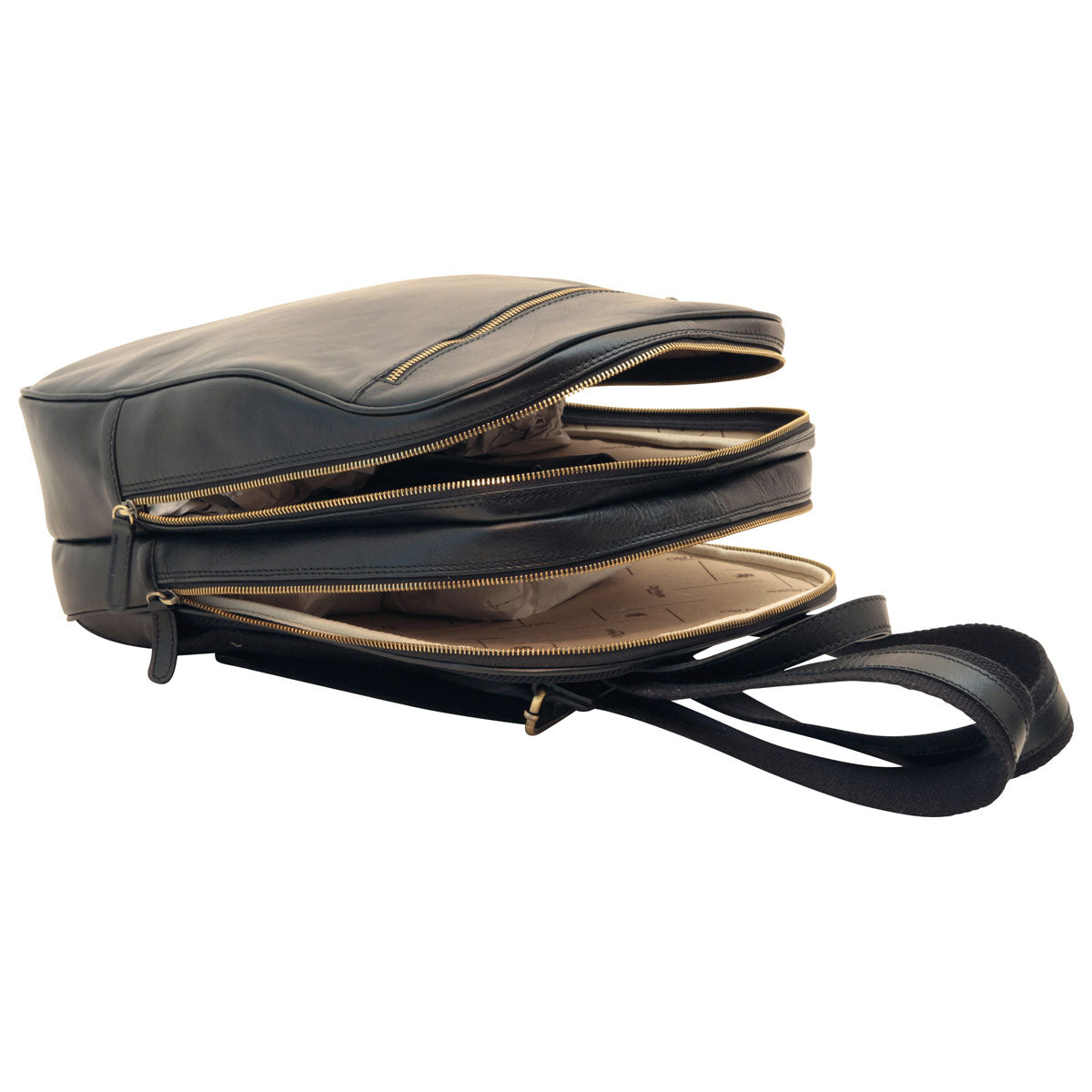 Leather backpack with exterior zip pockets - Black-1