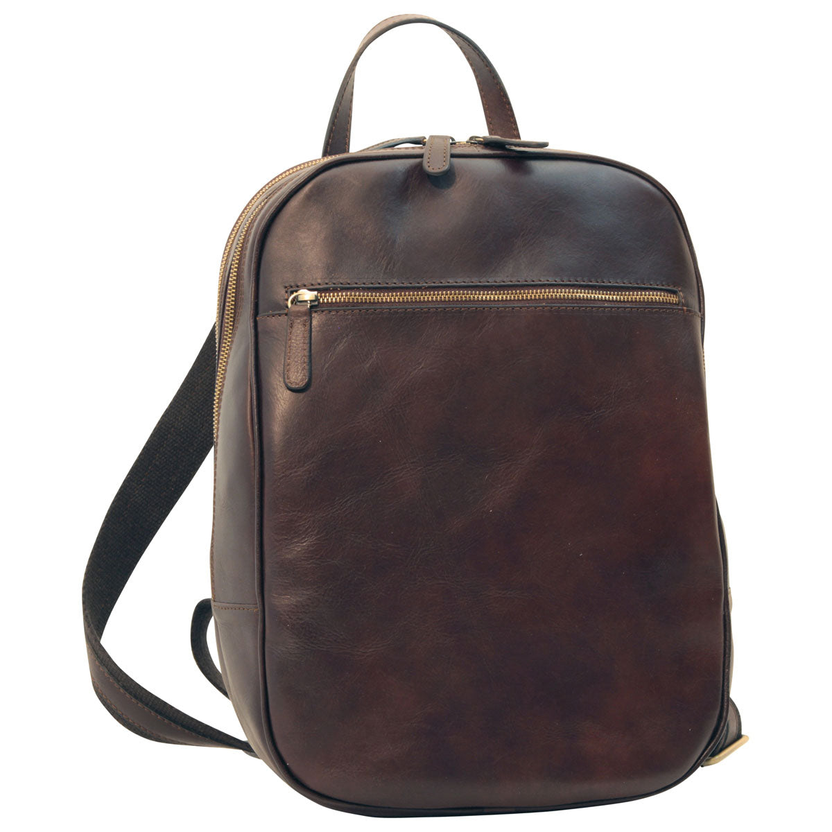 Leather backpack with exterior zip pockets - Dark Brown-0