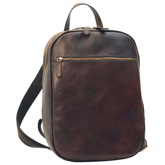 Leather backpack with exterior zip pockets - Dark Brown-0