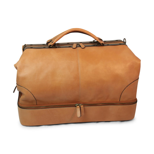 Leather travel bag with zipped opening bottom - colonial-0