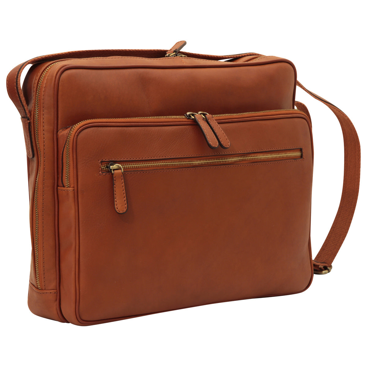 Large leather bag with zip closures - Brown Colonial-0