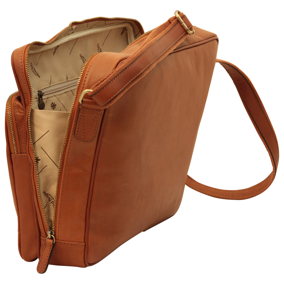 Large leather bag with zip closures - Brown Colonial-1