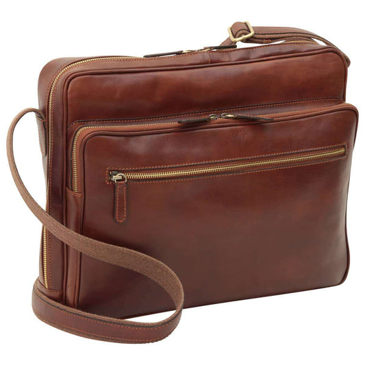 Large leather bag with zip closures - Brown-0