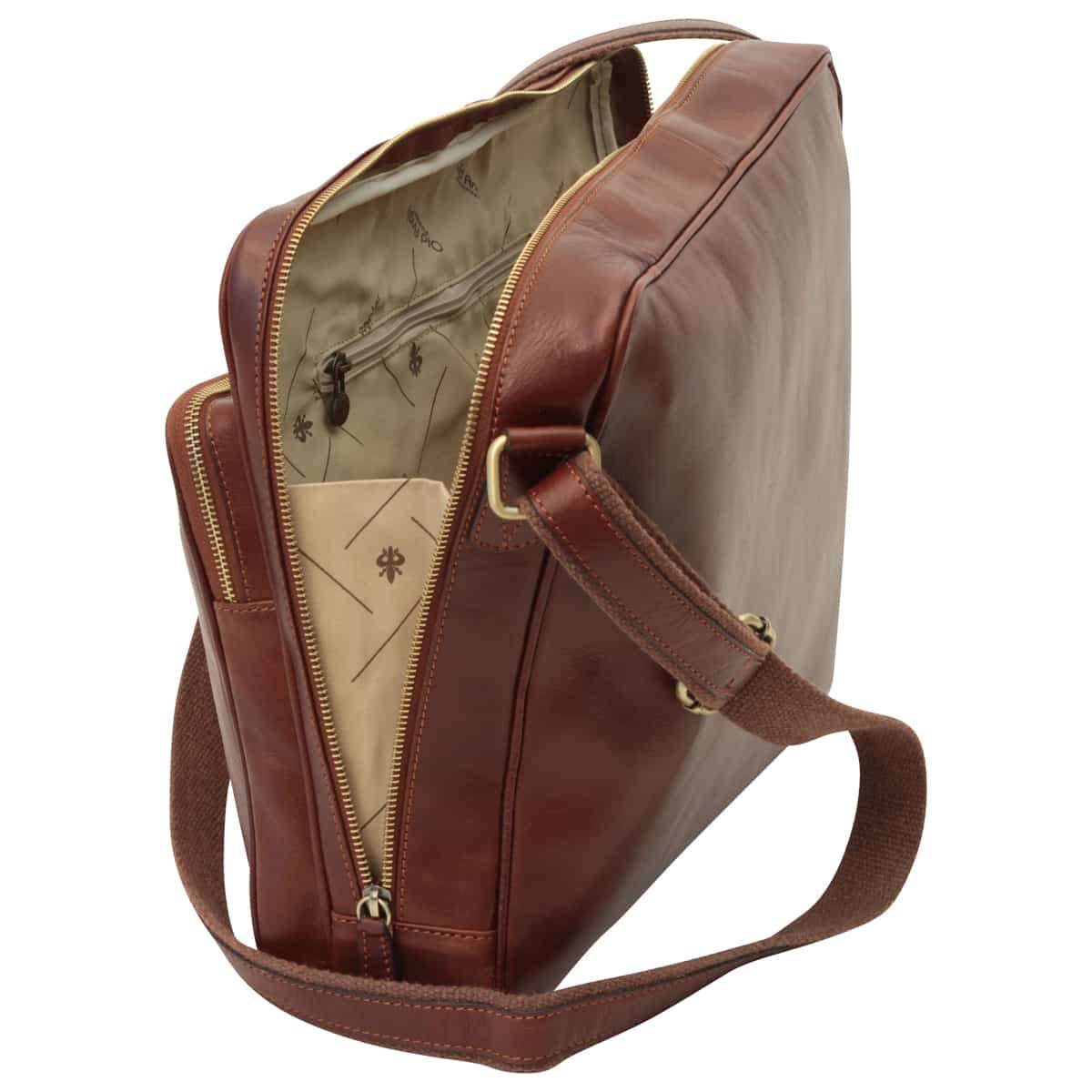 Large leather bag with zip closures - Brown-1