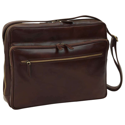 Large leather bag with zip closures - Dark Brown-0