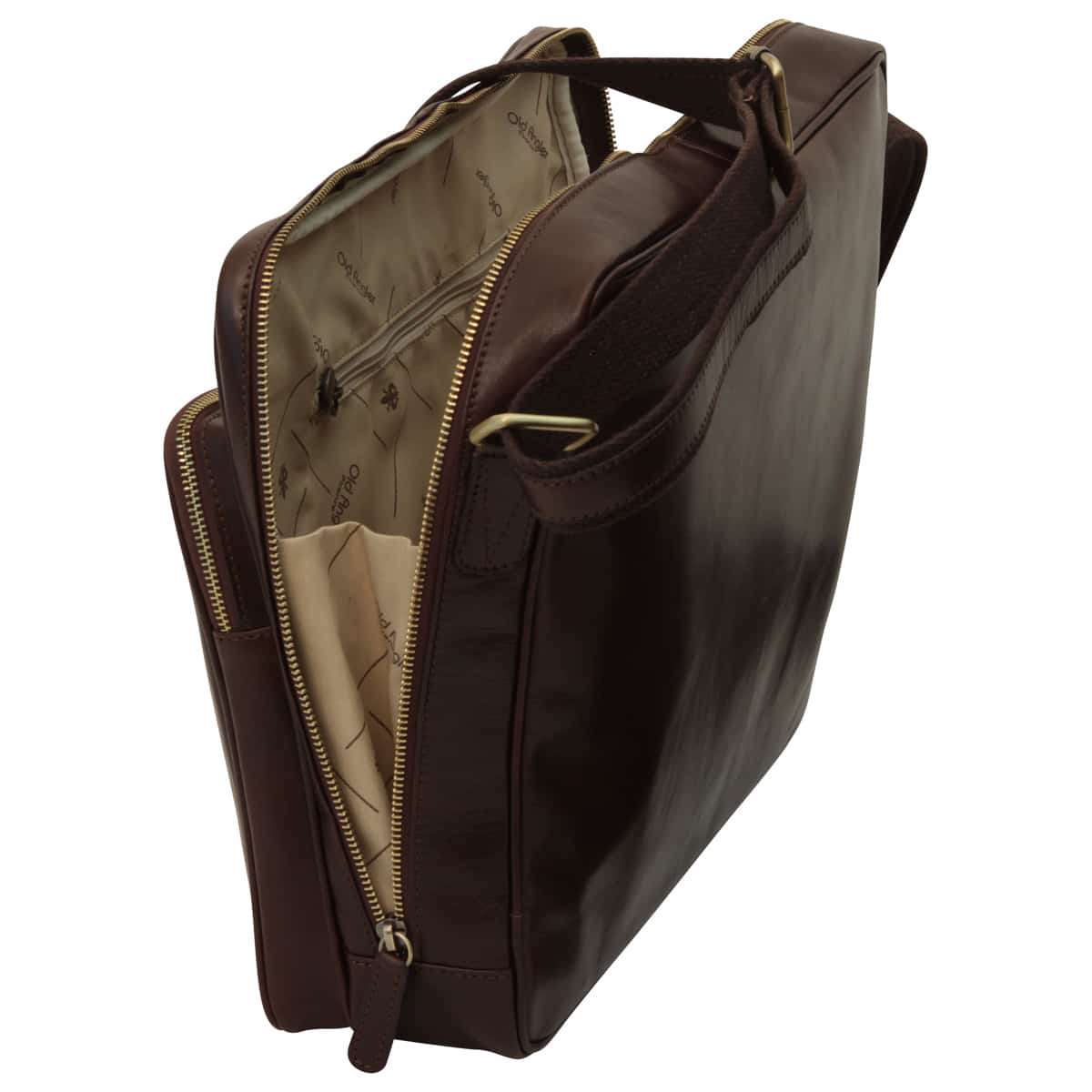 Large leather bag with zip closures - Dark Brown-1