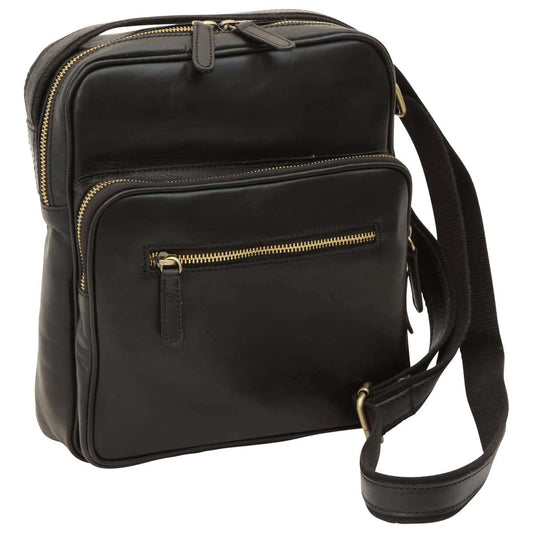 Messenger in pelle con chiusura a zip (Piccola).- Black-0