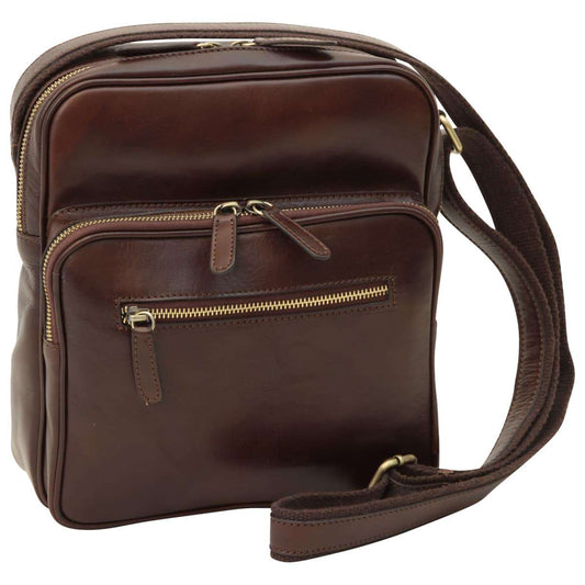Small leather bag with zip closures - Dark Brown-0
