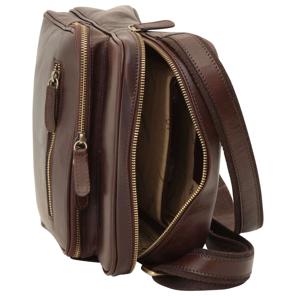 Small leather bag with zip closures - Dark Brown-1