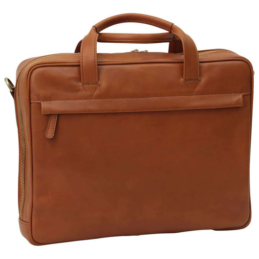 Leather Briefcase with zip closure - Brown Colonial-0