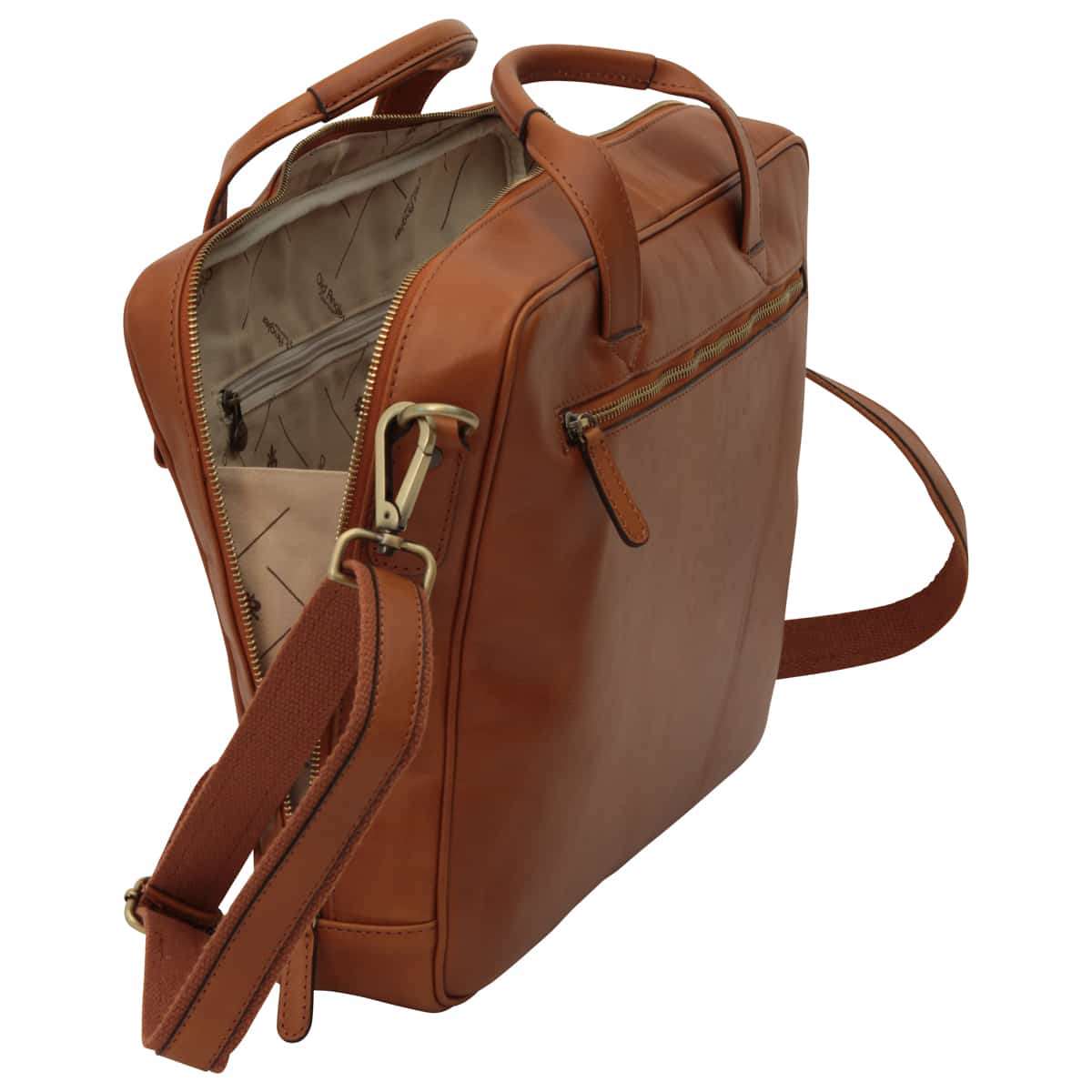 Leather Briefcase with zip closure - Brown Colonial-1