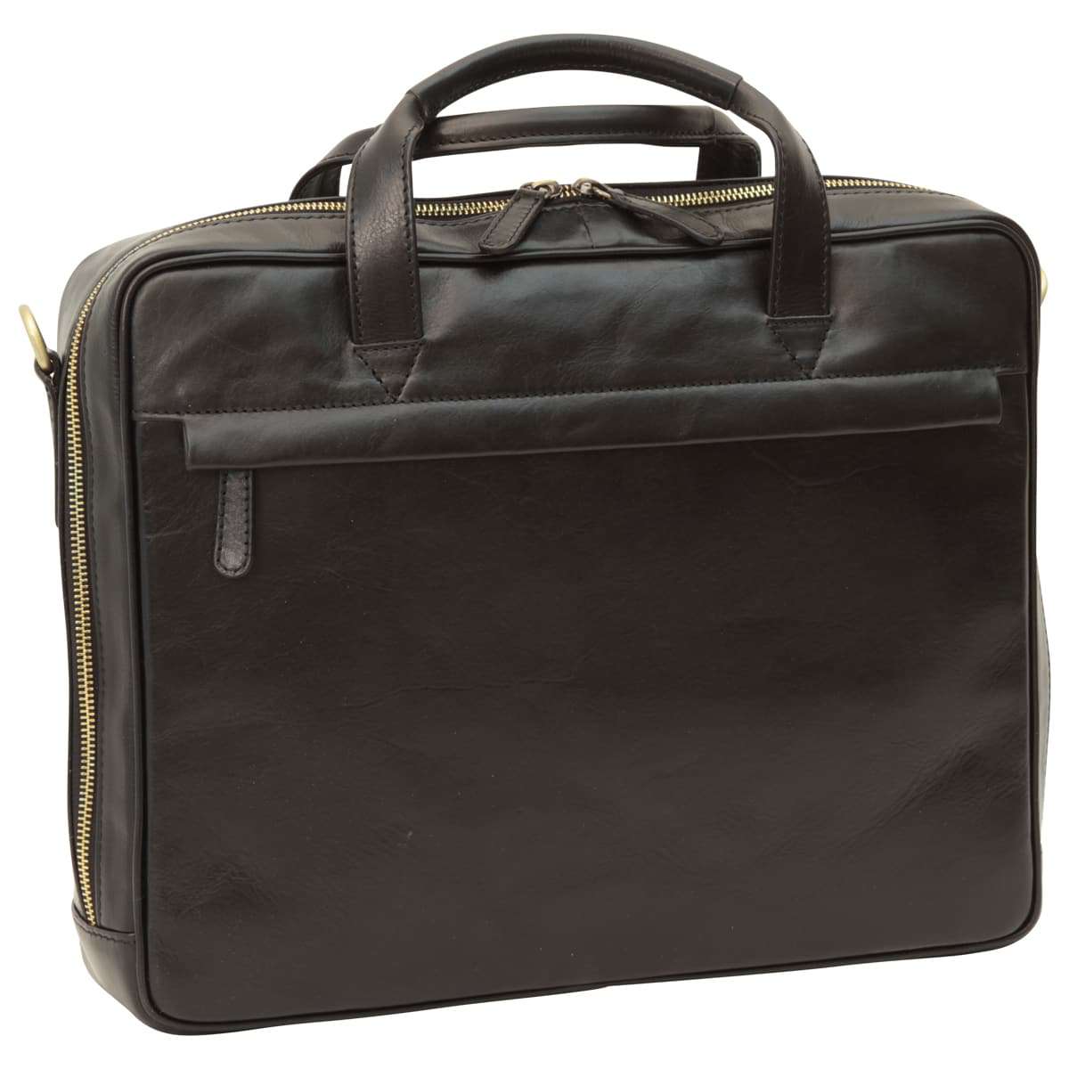 Leather Briefcase with zip closure - Black-0