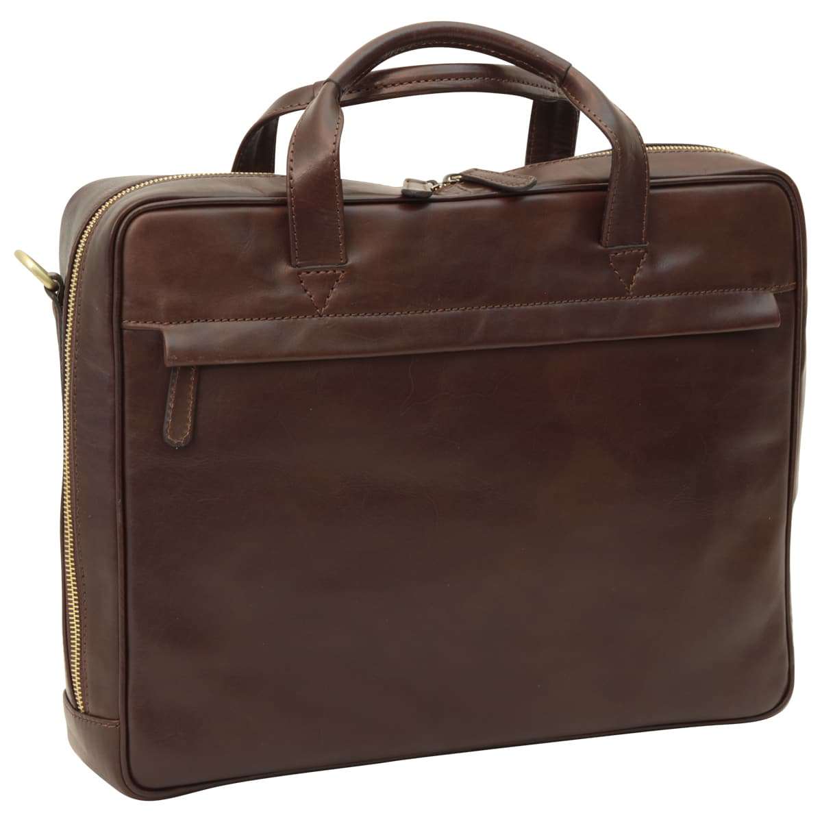 Leather Briefcase with zip closure - Dark Brown-0