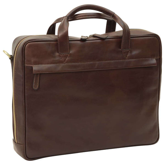 Leather Briefcase with zip closure - Dark Brown-0